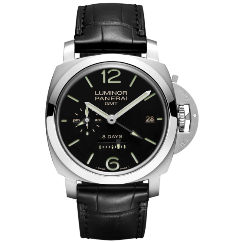 officine panerai watches luminor 1950 8 days gmt acciaio pam00233 1