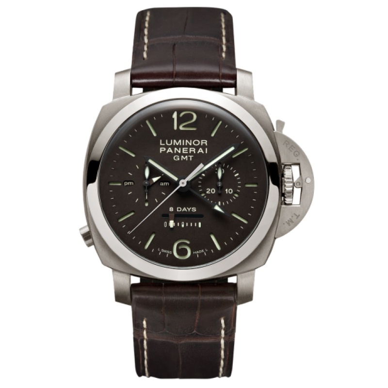 officine panerai watches luminor 1950 chrono monopulsante 8 days gmt titanium pam00311 1