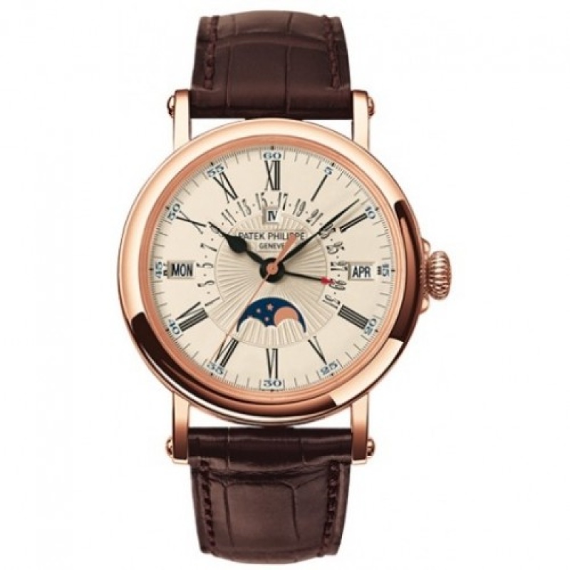 patek philippe perpetual calendar 18kt rose gold brown leather mens watch 5159r001
